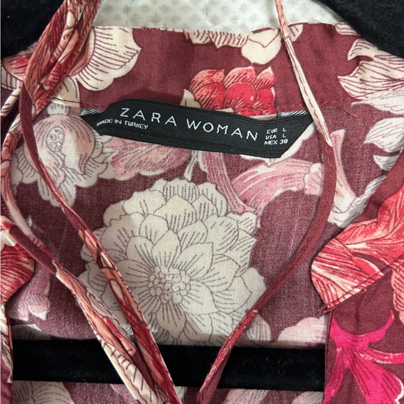 Zara Women's Boho Feminine Pink Floral Cropped Blouse Size Large - Picture 8 of 8
